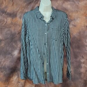 GAP flannel shirt mini gingham check black white boyfriend fit long sleeve L
